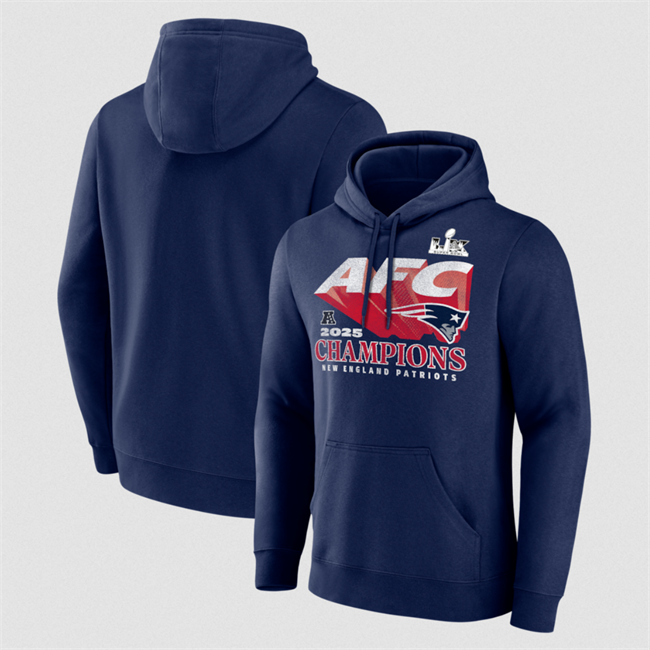 Men's New England Patriots Navy 2025 AFC Champions Quick Pass Hoodie